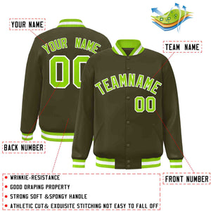 Custom Olive Neon Green-White Classic Style Varsity Full-Snap Letterman Jacket