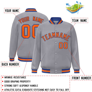 Custom Gray Orange-Royal Classic Style Varsity Full-Snap Letterman Jacket