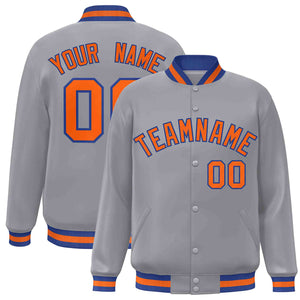 Custom Gray Orange-Royal Classic Style Varsity Full-Snap Letterman Jacket