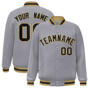 Custom Gray Black-Old Gold Classic Style Varsity Full-Snap Letterman Jacket