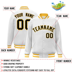 Custom White Black-Gold Classic Style Varsity Full-Snap Letterman Jacket