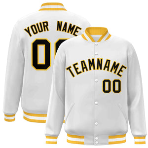 Custom White Black-Gold Classic Style Varsity Full-Snap Letterman Jacket