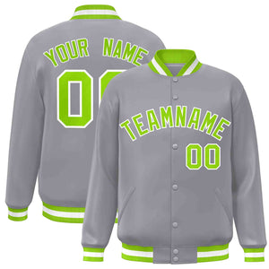 Veste Letterman personnalisée gris néon vert-blanc de style classique