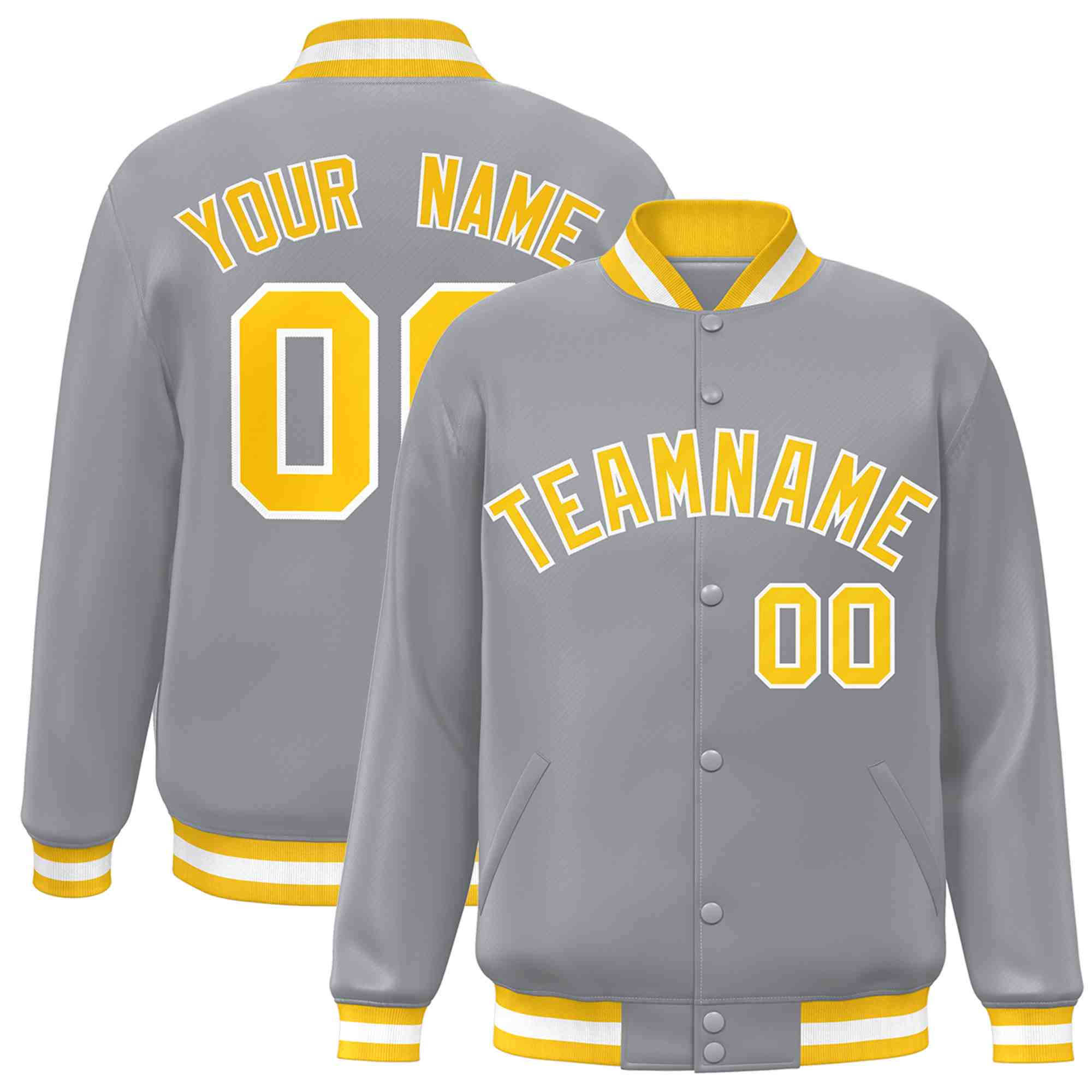 Custom Gray Gold-White Classic Style Varsity Full-Snap Letterman Jacket