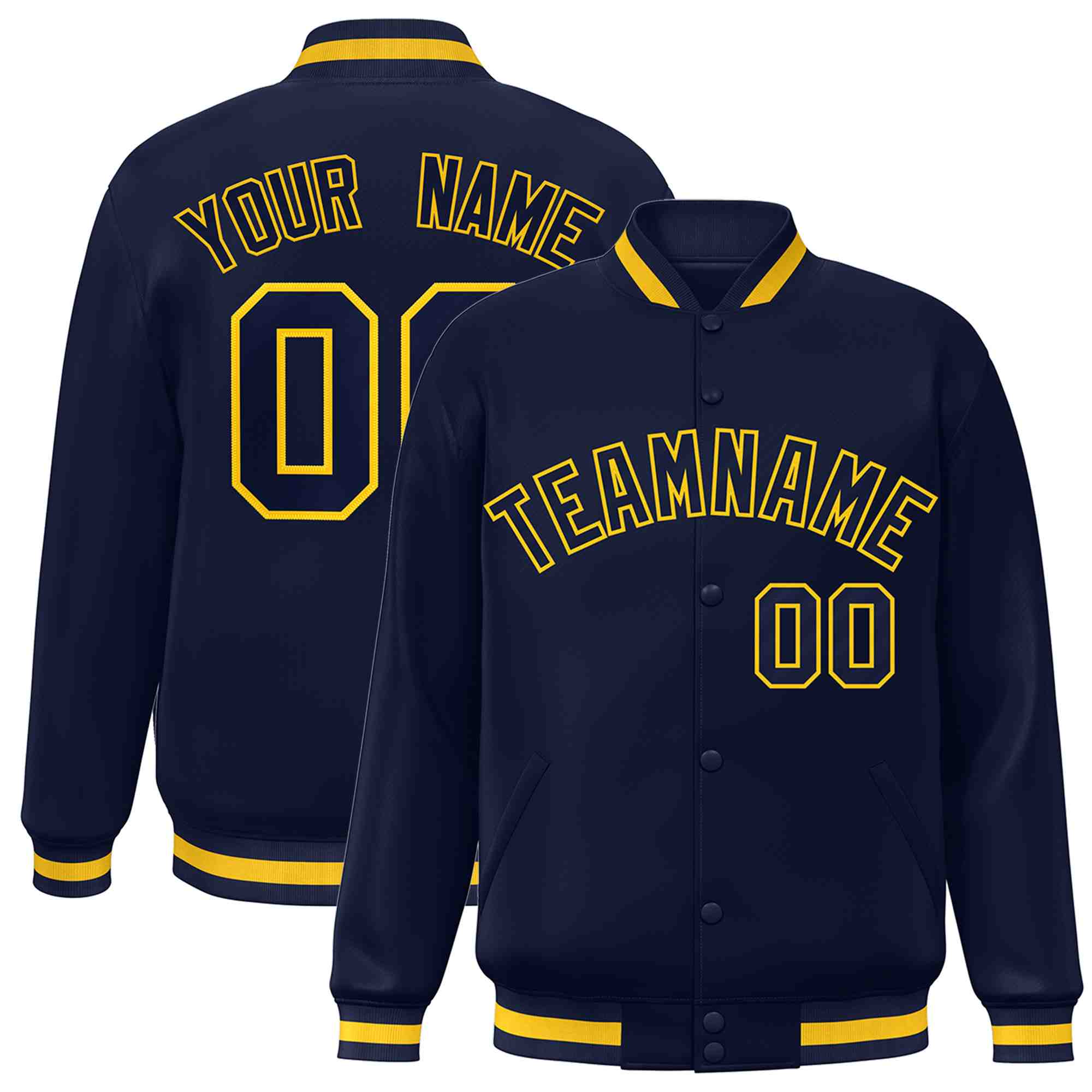 Custom Navy Navy-Gold Classic Style Varsity Full-Snap Letterman Jacket