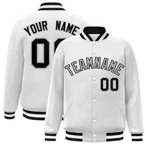 Custom White Gray-Black Classic Style Varsity Full-Snap Letterman Jacket