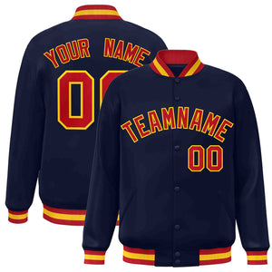 Custom Navy Red-Gold Classic Style Varsity Full-Snap Letterman Jacket