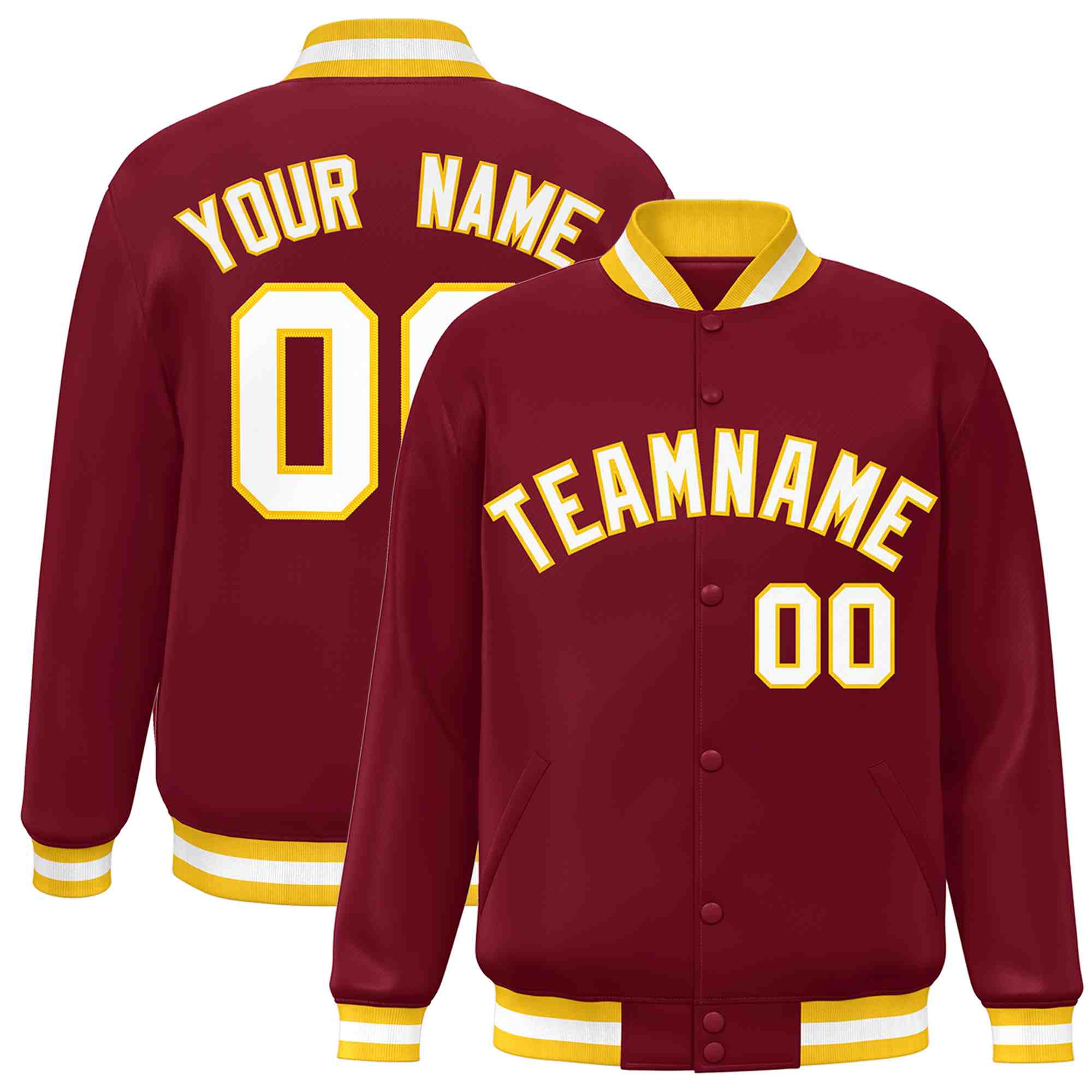 Custom Crimson White-Gold Classic Style Varsity Full-Snap Letterman Jacket