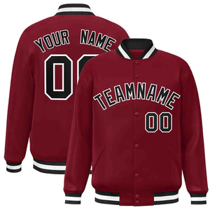 Custom Crimson Black-White Classic Style Varsity Full-Snap Letterman Jacket