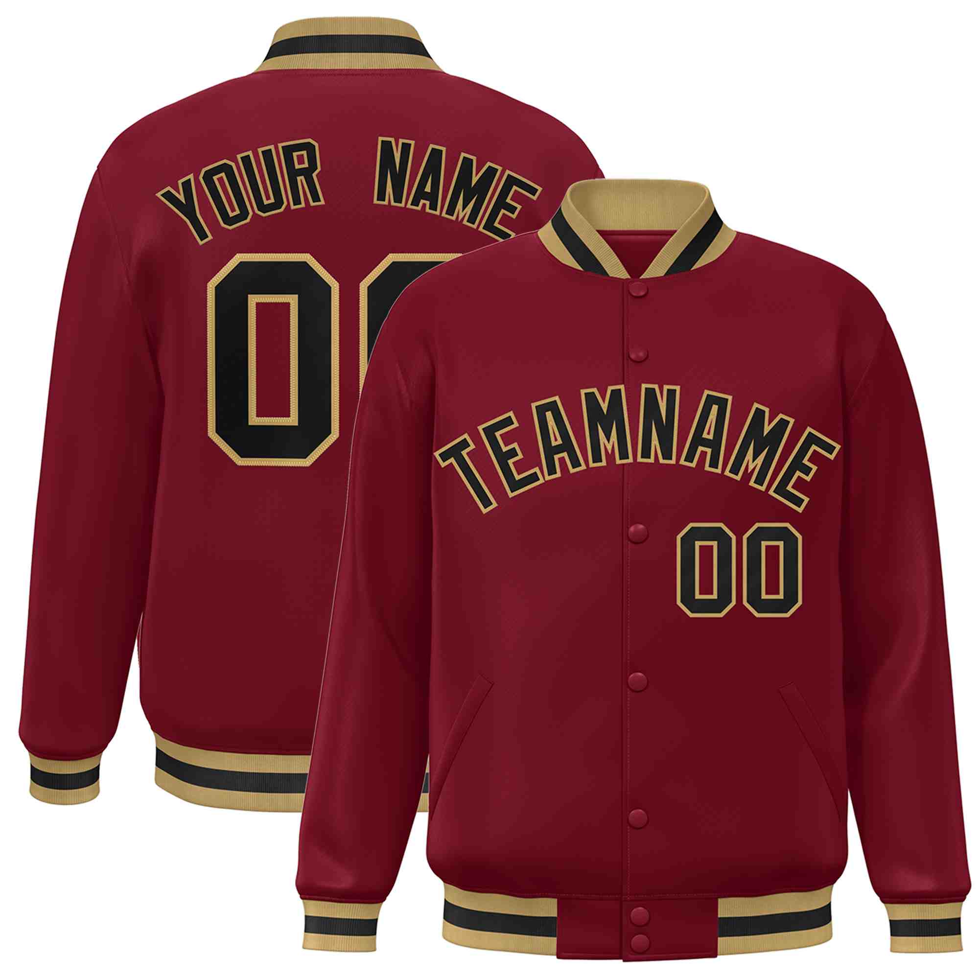 Custom Crimson Black-Old Gold Classic Style Varsity Full-Snap Letterman Jacket