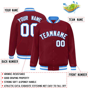 Custom Crimson White-Powder Blue Classic Style Varsity Full-Snap Letterman Jacket