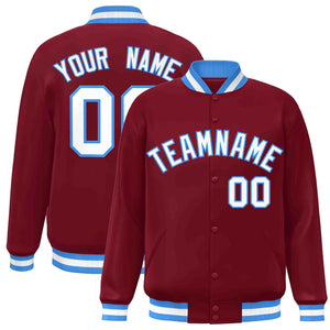 Custom Crimson White-Powder Blue Classic Style Varsity Full-Snap Letterman Jacket