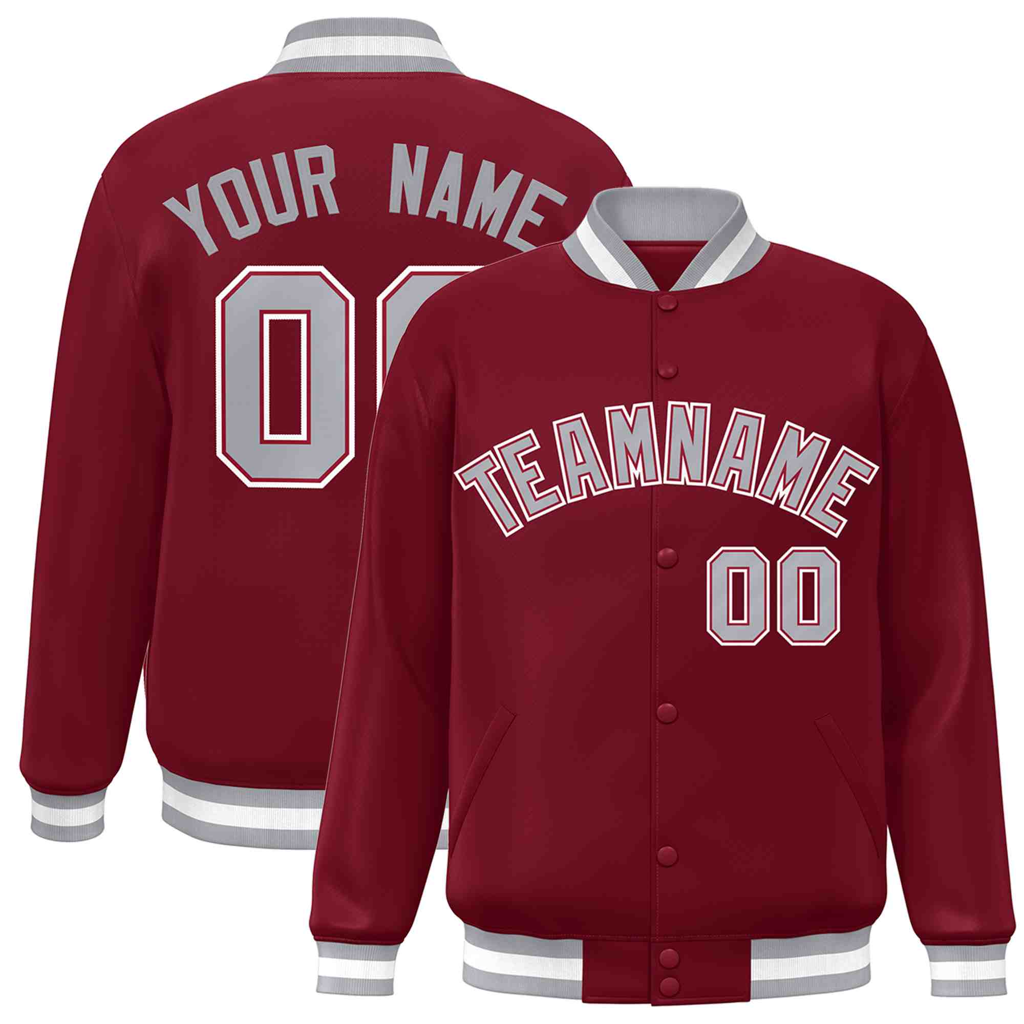 Custom Crimson Gray-Crimson Classic Style Varsity Full-Snap Letterman Jacket