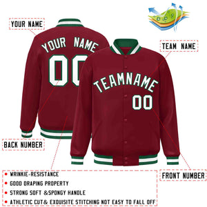 Custom Crimson White-Green Classic Style Varsity Full-Snap Letterman Jacket