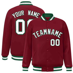 Custom Crimson White-Green Classic Style Varsity Full-Snap Letterman Jacket