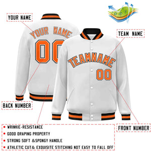 Custom White Orange-White Classic Style Varsity Full-Snap Letterman Jacket