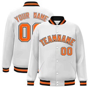 Custom White Orange-White Classic Style Varsity Full-Snap Letterman Jacket