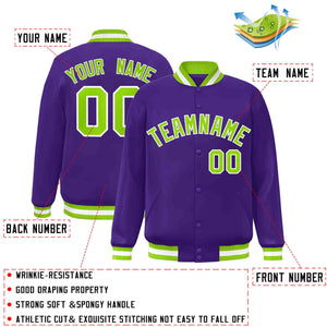 Custom Purple Neon Green-White Classic Style Varsity Full-Snap Letterman Jacket