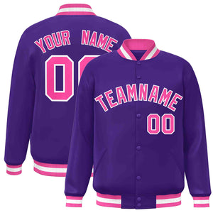 Custom Purple Pink-White Classic Style Varsity Full-Snap Letterman Jacket