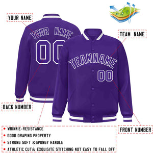 Custom Purple Purple-White Classic Style Varsity Full-Snap Letterman Jacket