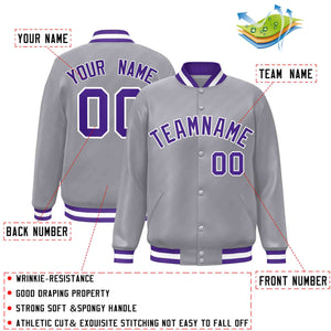 Custom Gray Purple-White Classic Style Varsity Full-Snap Letterman Jacket