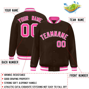 Custom Brown Pink-White Classic Style Varsity Full-Snap Letterman Jacket