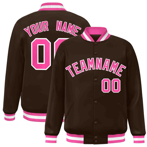 Custom Brown Pink-White Classic Style Varsity Full-Snap Letterman Jacket