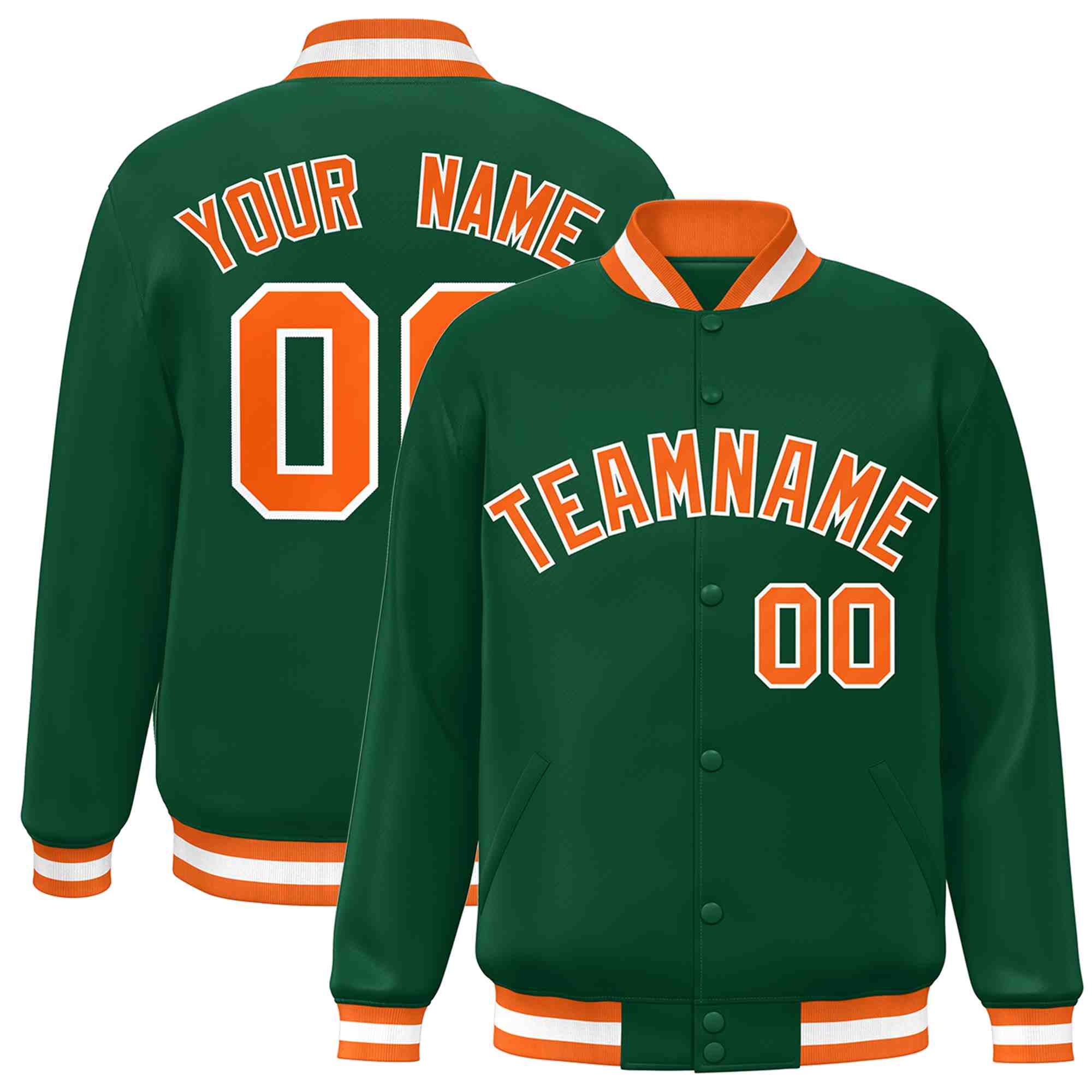 Custom Green Orange-White Classic Style Varsity Full-Snap Letterman Jacket