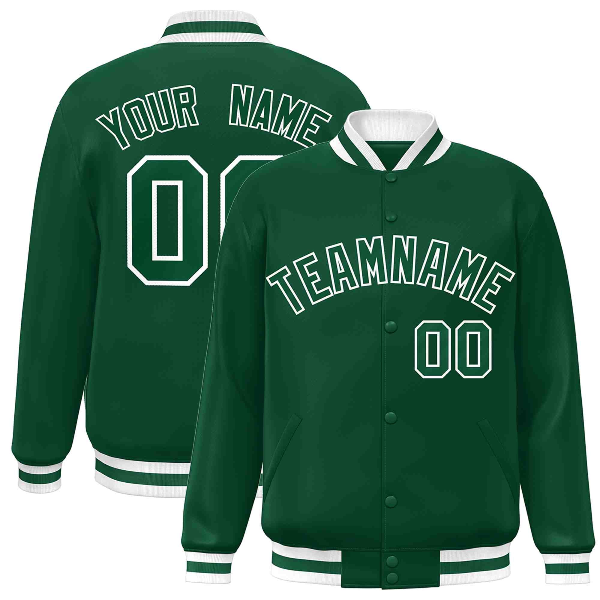 Custom Green Green-White Classic Style Varsity Full-Snap Letterman Jacket