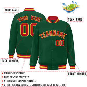 Custom Green Red-Gold Classic Style Varsity Full-Snap Letterman Jacket