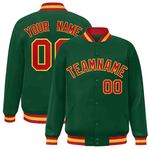 Custom Green Red-Gold Classic Style Varsity Full-Snap Letterman Jacket