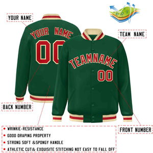 Custom Green Red-Khaki Classic Style Varsity Full-Snap Letterman Jacket