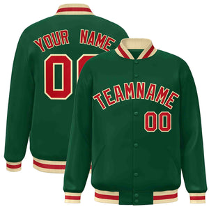 Custom Green Red-Khaki Classic Style Varsity Full-Snap Letterman Jacket