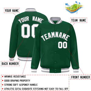 Custom Green White-Gray Classic Style Varsity Full-Snap Letterman Jacket