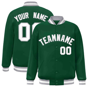 Custom Green White-Gray Classic Style Varsity Full-Snap Letterman Jacket