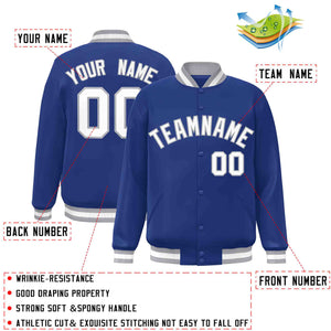 Custom Royal White-Gray Classic Style Varsity Full-Snap Letterman Jacket