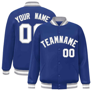 Custom Royal White-Gray Classic Style Varsity Full-Snap Letterman Jacket