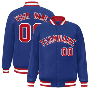 Custom Royal Red-White Classic Style Varsity Full-Snap Letterman Jacket