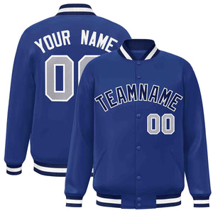 Custom Royal Navy-White Classic Style Varsity Full-Snap Letterman Jacket