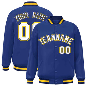 Custom Royal White-Navy Classic Style Varsity Full-Snap Letterman Jacket