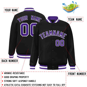 Custom Black Purple-White Classic Style Varsity Full-Snap Letterman Jacket