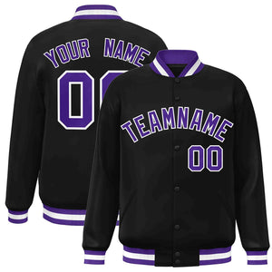 Custom Black Purple-White Classic Style Varsity Full-Snap Letterman Jacket