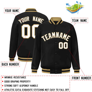 Custom Black White-Old Gold Classic Style Varsity Full-Snap Letterman Jacket