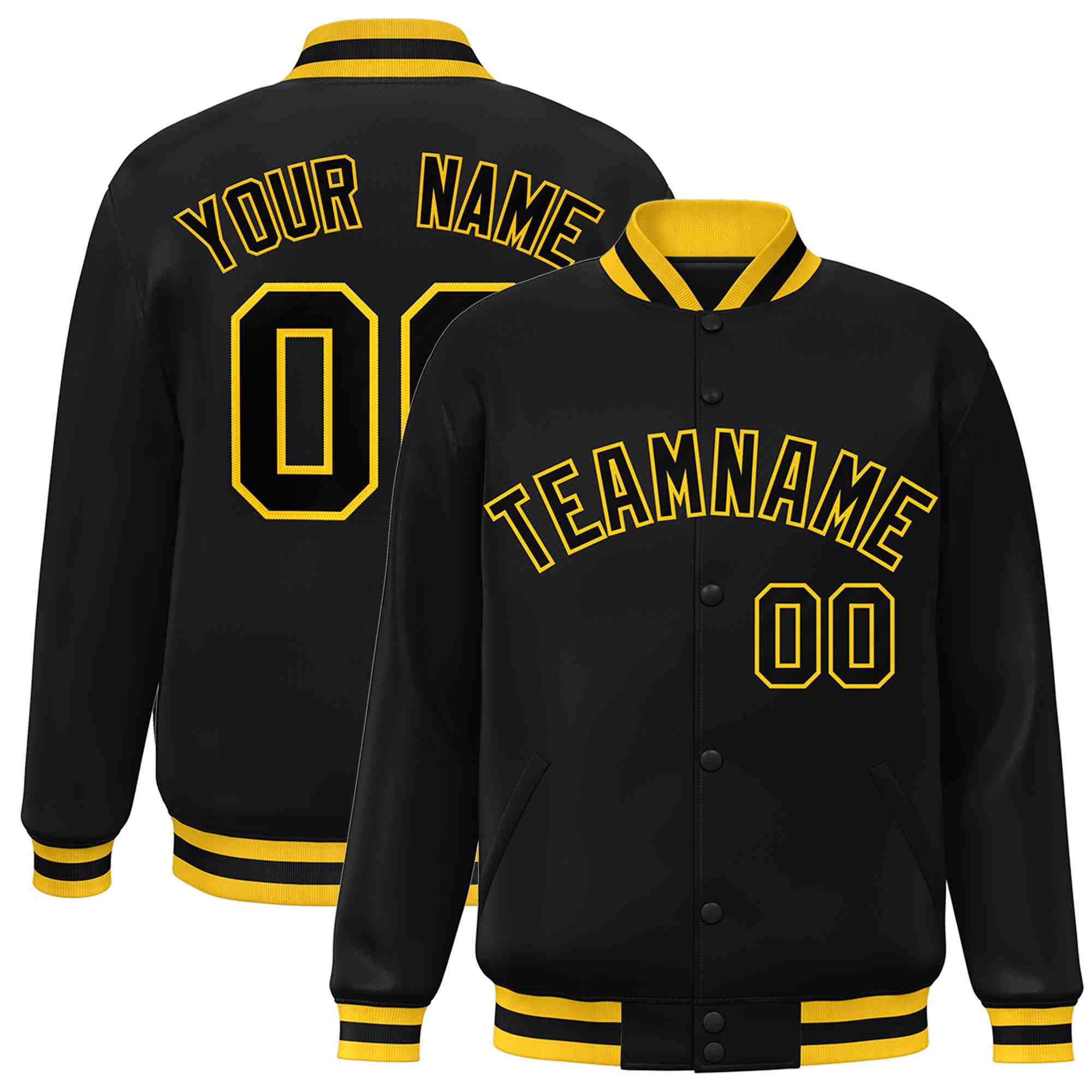 Custom Black Black-Gold Classic Style Varsity Full-Snap Letterman Jacket