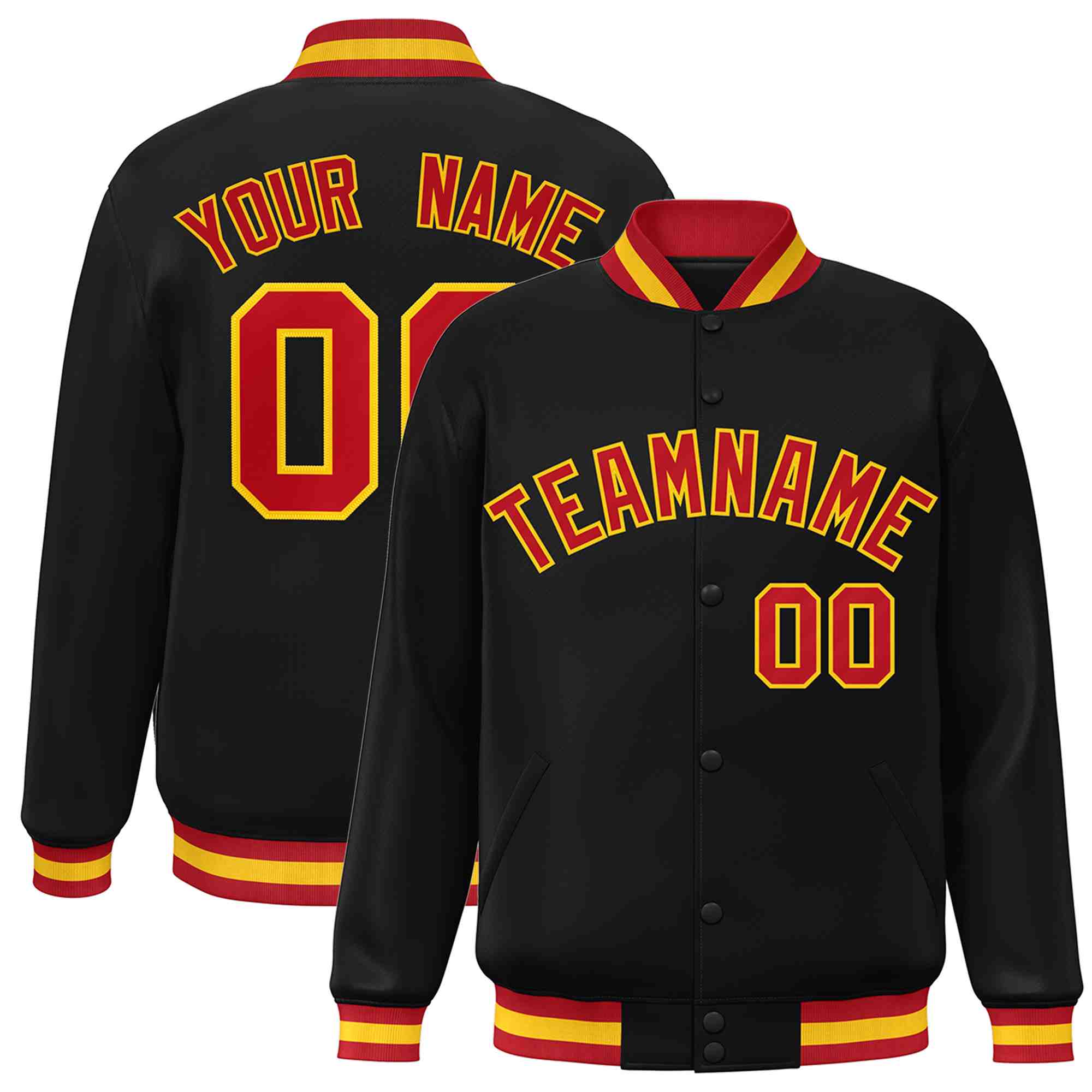 Custom Black Red-Gold Classic Style Varsity Full-Snap Letterman Jacket