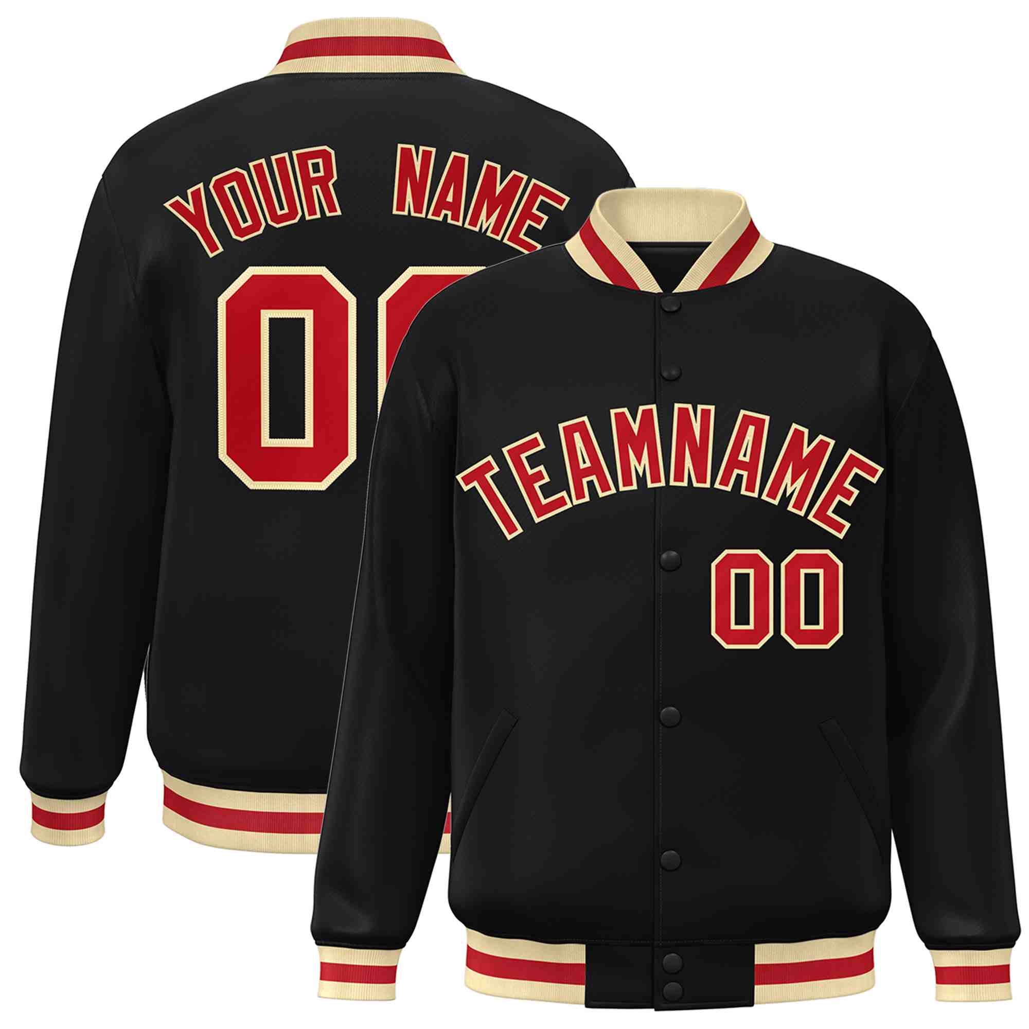 Custom Black Red-Khaki Classic Style Varsity Full-Snap Letterman Jacket