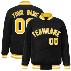 Custom Black Gold-White Classic Style Varsity Full-Snap Letterman Jacket