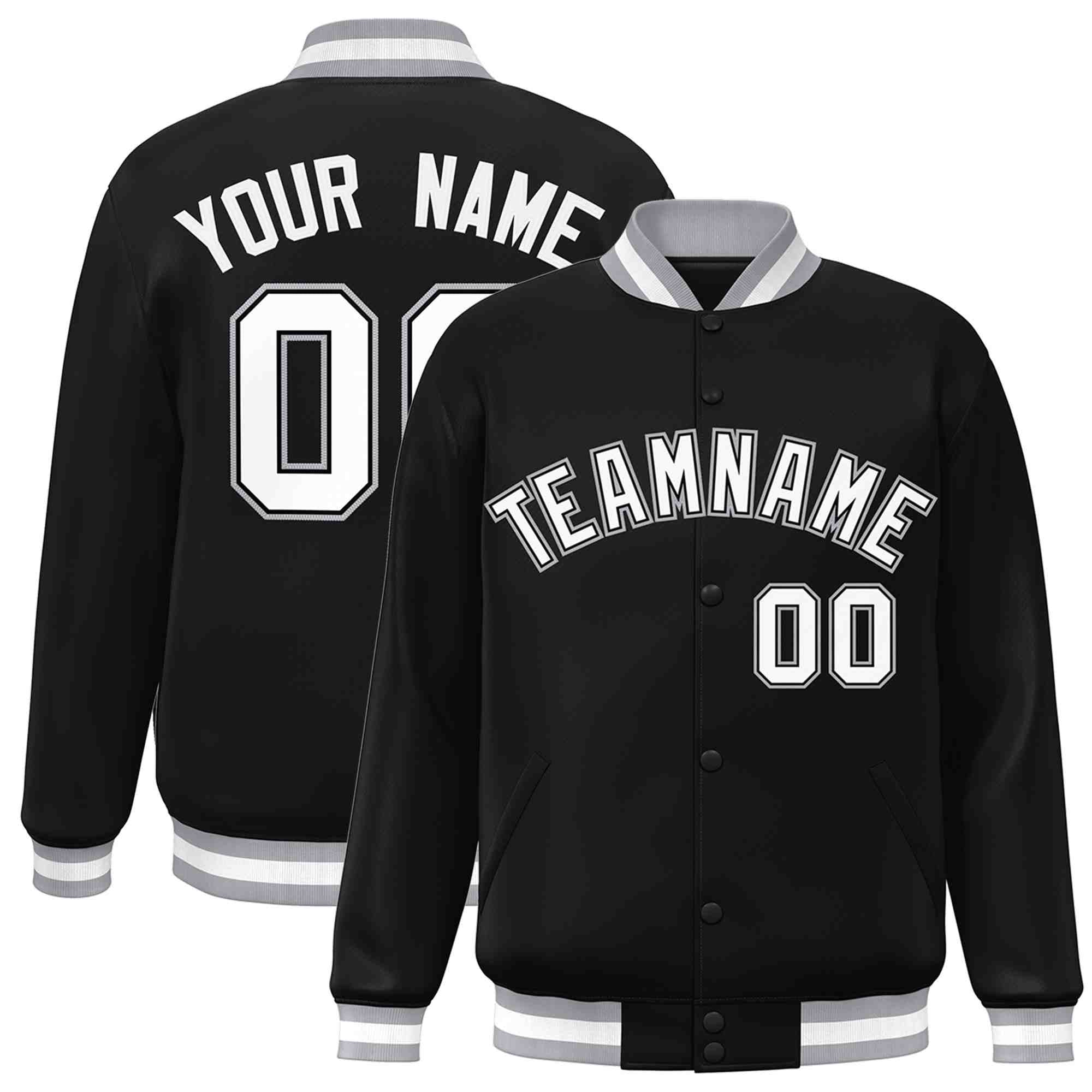 Custom Black White-Black Classic Style Varsity Full-Snap Letterman Jacket