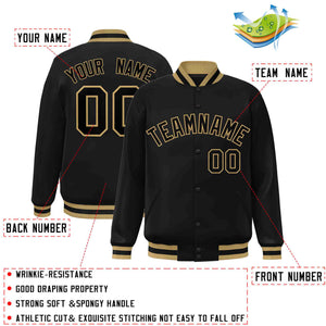 Custom Black Black-Old Gold Classic Style Varsity Full-Snap Letterman Jacket