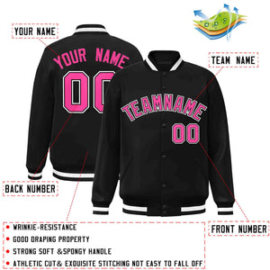 Custom Black Pink-Black Classic Style Varsity Full-Snap Letterman Jacket